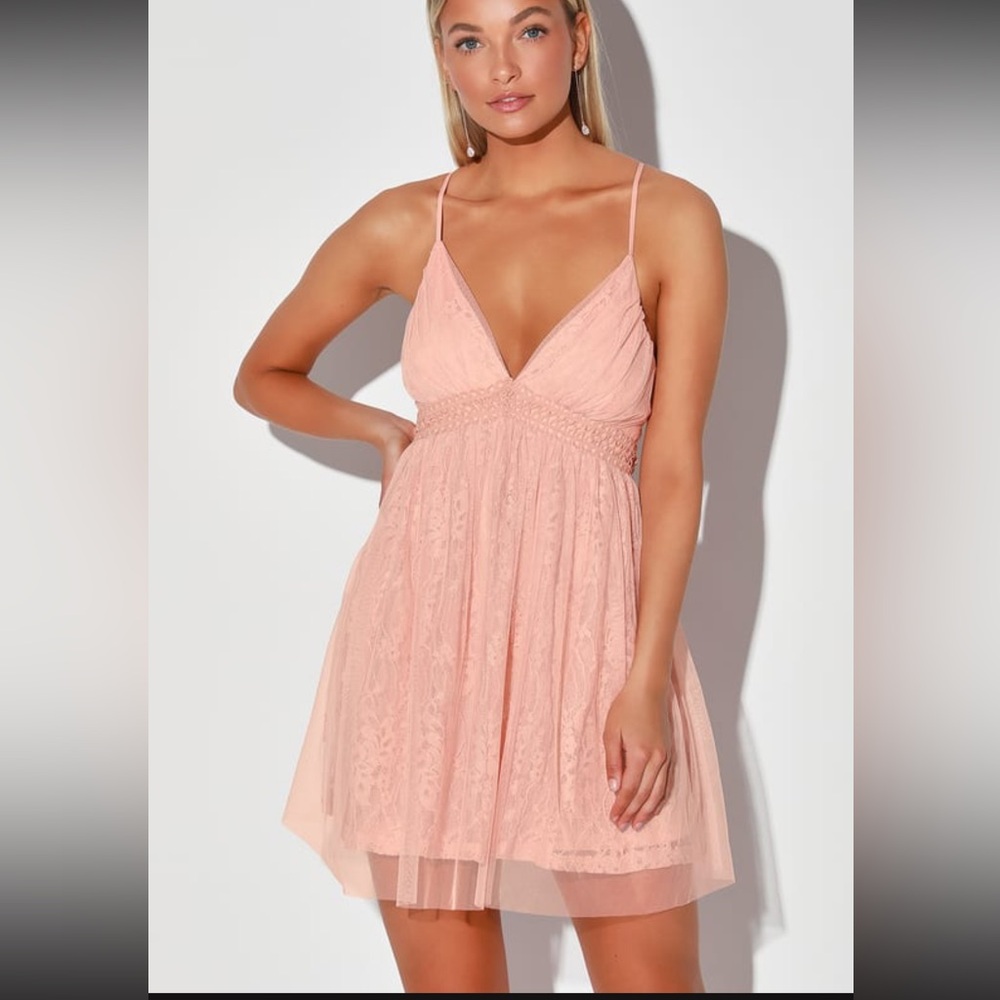 NWT Lulus Blush Pink Lace Sleeveless Skater Dress Size M